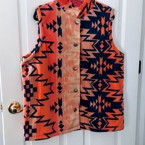 Rebecca Malone Orange and Navy Patterned Vest, seems to run larger then XL …